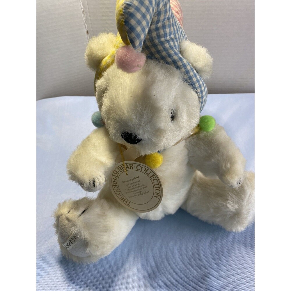 VTG Gorham Court Jester Teddy Bear Plush Pastel Check Jointed Stuffed Animal